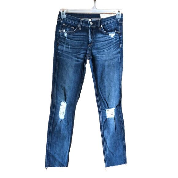 Rag & Bone Intermix Capri Crop Distressed Skinny Jeans Dest Chester Wash Size 25 - Picture 1 of 13